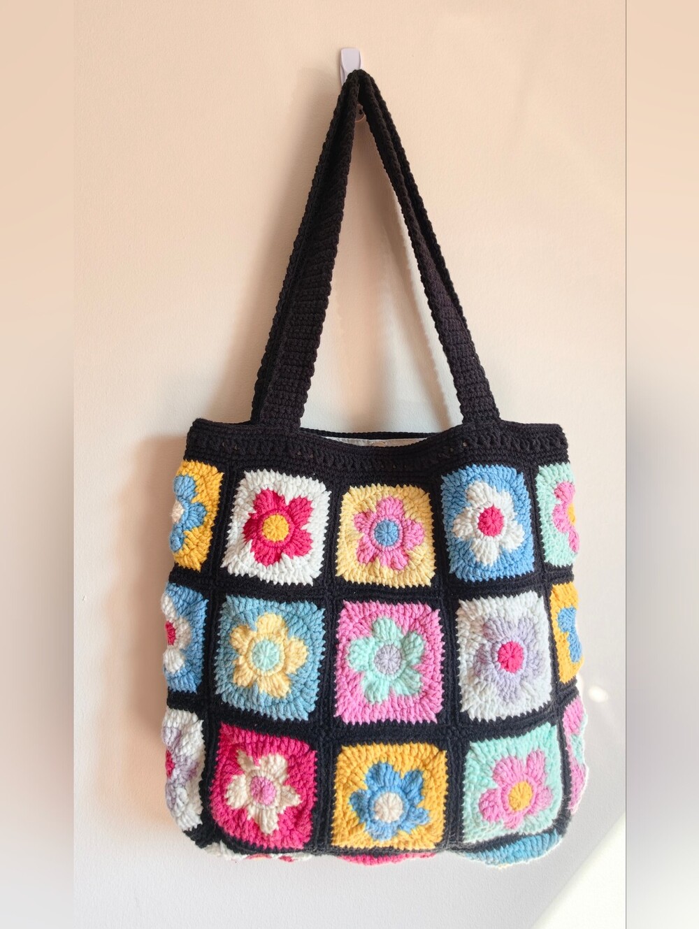 Handmade Crochet Floral Tote, Boho slouchy shoulder bag, cottagecore purse